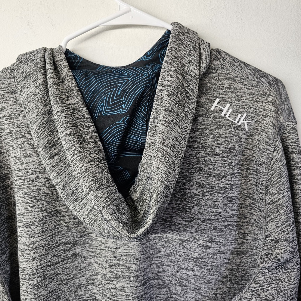 Huk Performance Fishing Hoodie Mens XL Pullover Gray High Neck EUC - Picture 3 of 10